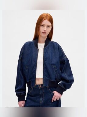 Gap Ultrasoft Denim Bomber Jean Jacket Coat NWT M Oversized Streetwear Cropped